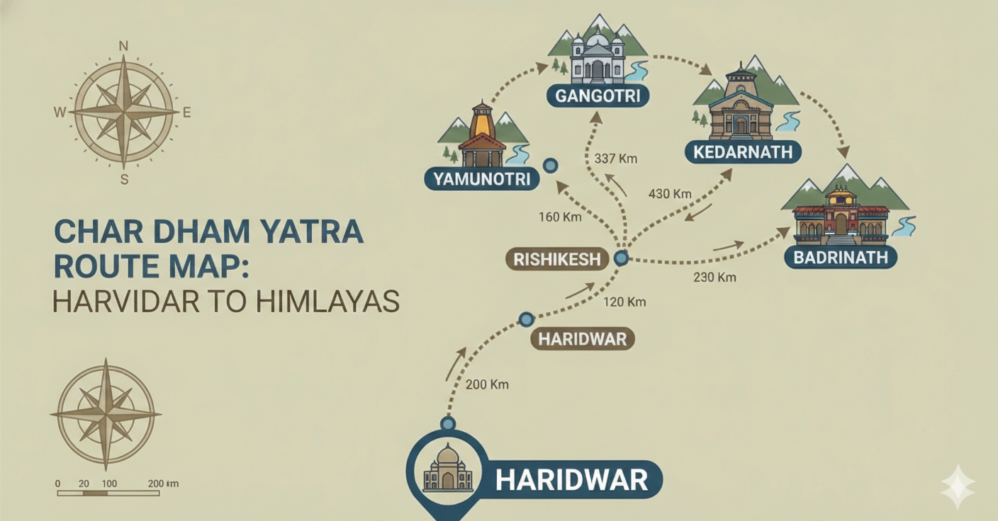 Route Map From Char Dham Yatra from Haridwar